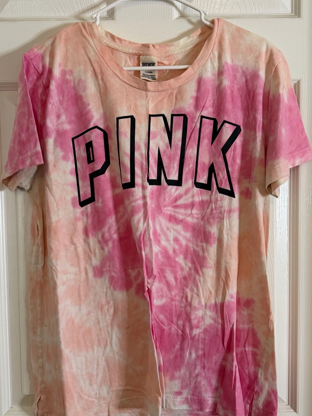 PINK Victoria's Secret Tie-Dye Short Sleeve Tee in Pink & Peach